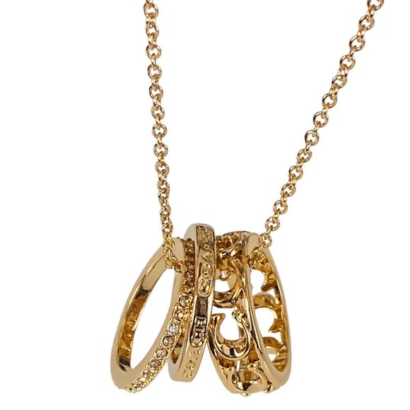 AUTH Coach New Gold Signature Metal Logo & Eternity Pave Pendant w/Dust … - Picture 1 of 7